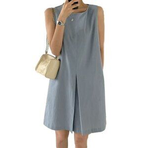 Zanzea Women's Light Blue Sleeveless Shift Knee Length Dress With Side Pockets L